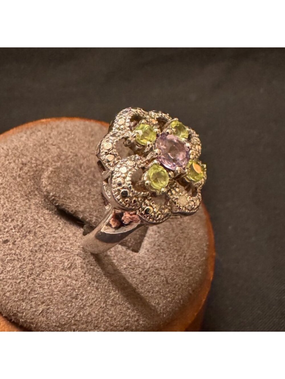 Sterling Silver 925 Amethyst Peridot Prong Set Statement Ring Size 7.75 - Picture 5 of 12